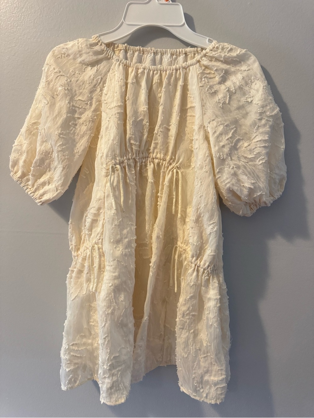 Zara Cream Textured Puff-Sleeve Dress